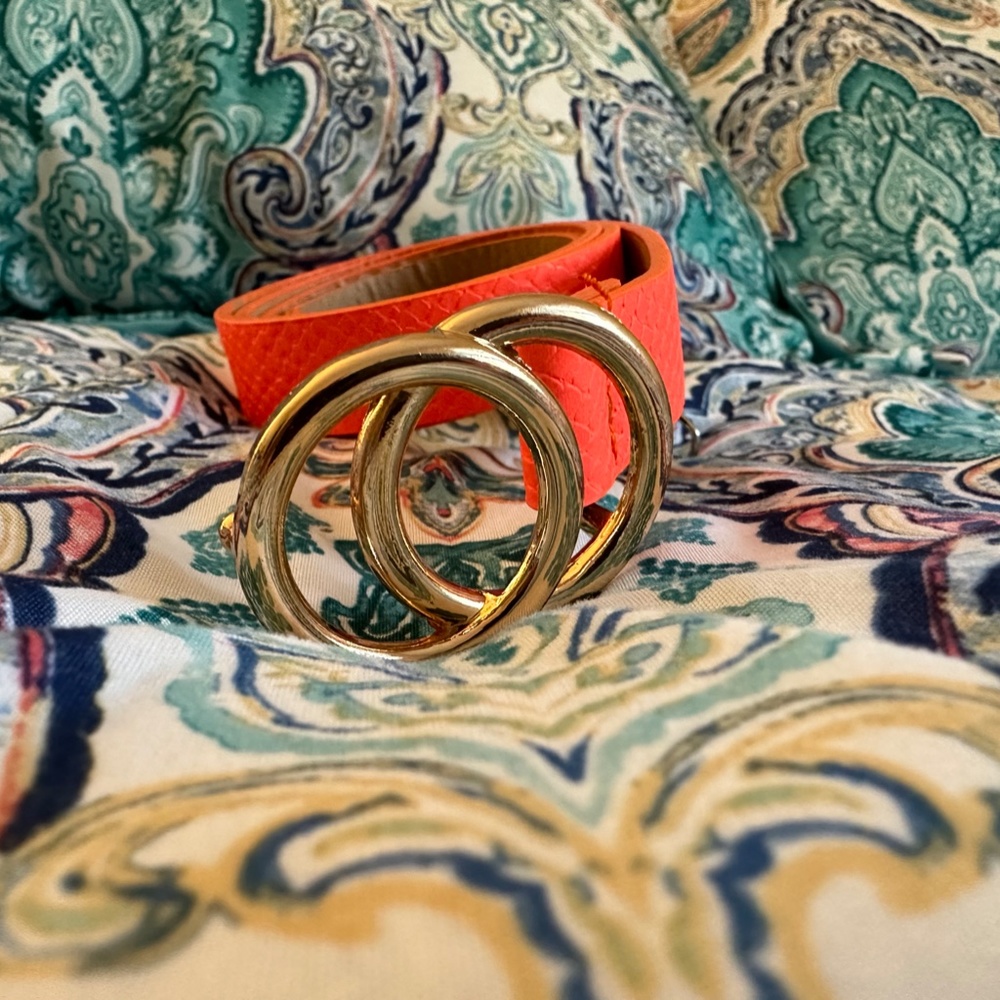 Neon Orange Snakeskin Belt with Gold Colored Hardware
